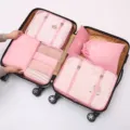 Ensemble de sacs de rangement de voyage rose valise cubes d'emballage portable 6 pcs - Lot de 6 pièces - Rose