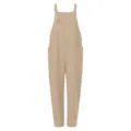 Khaki casual loose jumpsuit detail view, featuring comfortable straps and side pockets for daily wear. - 3XL / Light Khaki