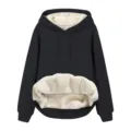 Donna felpa con cappuccio foderata in pile inverno caldo spesso sherpa casual nero - Taglia S / Top / Nero