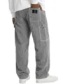 Men's grey corduroy straight-leg casual cargo trousers featuring multi-pocket design. - M / Light Green