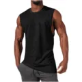 Men's solid color athletic sleeveless tank top, casual gym muscle fitness workout shirt. - S / Tops / Black