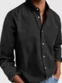 Men's casual long sleeve button down shirt featuring a classic front pocket in black. - S / Black