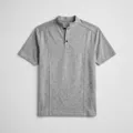 Men's casual knit short sleeve shirt with mandarin collar, stylish vertical seams and buttons. - S / Gray