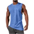 Men's athletic sleeveless tank top, comfortable gym fitness workout muscle shirt in solid blue. - S / Tops / Blue