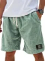 Pantalones cortos de lino casual para hombre, bermudas de playa de verano con cordón. - S / Verde claro