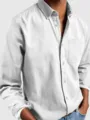 Men's long sleeve casual cotton shirt with chest pocket and button down collar for daily wear. - S / White
