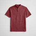 Men's Casual Short Sleeve Knit Henley Shirt Stand Collar Burgundy Summer Tee Top - S / Burgundy