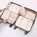 Travel packing cubes set 8-piece waterproof luggage organizers for clothes and accessories. - 7-Piece Set / Beige