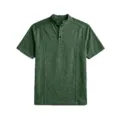 Men's Dark Green Stand Collar Short Sleeve Henley Knit T-Shirt Casual Summer Top - S / Army Green