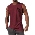Close-up detail of the maroon muscle tank top showcasing the black palm tree print. - S / Tops / Burgundy