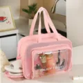 Grand sac de toilette voyage rose imperméable avec séparation humide sèche et poche transparente. - L / Avec compartiment à chaussures / Rose