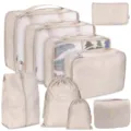9-teiliges Reise Organizer Taschen Set beige Koffer Packtaschen tragbare Aufbewahrung - 9-teiliges Set / Beige