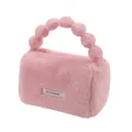 Pink plush handbag for women autumn winter fuzzy purse with bubble handle mini furry bag - Pink