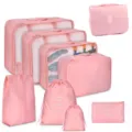 Pink 9-piece travel storage bag set for luggage packing, portable clothes organizers bag. - 9-Piece Dinnerware Set / Pink