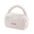 White plush handbag fluffy tote bag with ball handle for women winter daily fashion style - Milky White