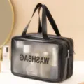 Schwarze PU Kulturtasche Doppelte Schicht Klare Make-up Tasche Wasserdichte Reise Aufbewahrung - L / Schwarz