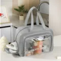 Trousse de toilette imperméable grise avec fenêtre transparente et séparation wet-dry. - L / Avec compartiment à chaussures / Gris