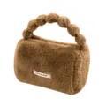 Braune flauschige Plüsch Handtasche mit Kugelgriff, weiche Herbst Winter Mini Tasche. - Hellbraun