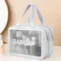 Doppellagige transparente Kulturtasche große Kapazität wasserdichte Make-up Tasche. - L / Himmelblau
