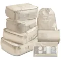 Ensemble de 7 sacs de rangement de voyage, cubes d'emballage beiges et sacs pour valise. - Ensemble de 7 trousses de toilette - beige