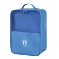 Portable travel shoe bag, cationic fabric, breathable mesh, durable handle, large capacity. - Sky Blue
