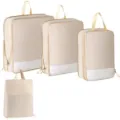 Beige Reise Packtaschen Set, Koffer Organizer mit Netztaschen und praktischen Tragegriffen. - 4-teiliges Set / Beige
