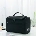 Schwarze, wasserdichte Kosmetiktasche aus Oxford-Gewebe mit Griff und Doppelreißverschluss. - L / Schwarz