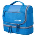 Blue hanging travel toiletry bag with waterproof cationic fabric and dry wet separation design. - Sky Blue