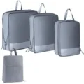 Gray travel packing cubes set, portable luggage organizers for clothes and underwear. - Four-Piece Set / Gray