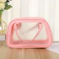 Pink transparent PVC cosmetic bag, large capacity waterproof beach and toiletry bag. - Pink