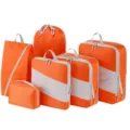 Komprimierbare Reise Packtaschen Set, orange Koffer Organizer für Kleidung und Zubehör. - 6-teiliges Set / Orange