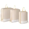 Reise Packtaschen Set beige Kompression Organizer Taschen für Kleidung Koffer Sortieren - Dreiteiliges Set / Beige