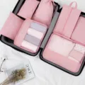 Rosa Reise-Packtaschen Set, 7-teiliger Koffer-Organizer für Kleidung und Unterwäsche. - 7-teiliges Set Rosa