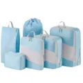 Reise-Packwürfel Set Kompression Koffer Organizer für Kleidung, leichte blaue Taschen. - 6-teiliges Set / Himmelblau