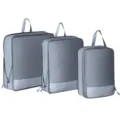 Set of 3 gray travel packing cubes for luggage sorting, portable clothes organizers with mesh. - Three-Piece Set / Gray
