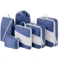 Travel packing cubes set compression storage bags luggage organizers for clothes portable blue - Set of 6 / Navy Blue