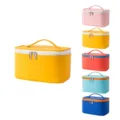 Große tragbare Kosmetiktasche mit Griff, langlebiger PU-Leder Make-up Organizer. - Gelb