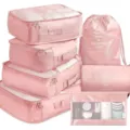 Set de cubes de rangement de voyage rose 7 pcs organiseurs de bagages imperméables pour valise - Ensemble de 7 trousses de toilette rose