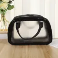 Clear PVC Toiletry Bag Waterproof Double Layer Makeup Bag Beach Swim Bag Black Trim Case - Black