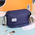 Grosse Kapazitaet doppelseitige Reisekosmetiktasche in Dunkelblau, tragbare Kulturbeutel. - Marineblau