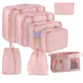 8-piece pink striped travel packing cubes set, lightweight luggage organizers for clothes and shoes. - Storage Bag / Pink Stripe