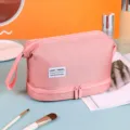 Grande capacita doppia strato rosa borsa cosmetica viaggio portatile trousse da trucco. - Rosa