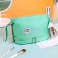 Borsa cosmetica a doppio strato portatile, grande organizer per articoli da toeletta. - Verde