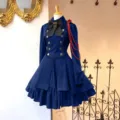 Renaissance Vintage Langarm Cosplay Kleid mit Schleife Rüschen Damen Gothic Partykleid - Blau