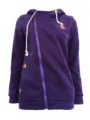 Women's asymmetric zip hooded sweatshirt casual purple long sleeve cardigan outerwear - M / Purple