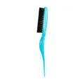 Professional hair teasing comb with blue handle and black bristles for styling and volume. - Blue