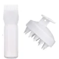 Botella aplicadora de peine de raiz blanca y cepillo de silicona para masaje de cuero cabelludo. - Gen 1 Juego Blanco (Con Cepillo Blanco)