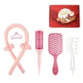 Pink Heatless Curling Rod Headband Hair Styling Comb Set With Holiday Gift Box Variant - Christmas Set With Gift Box