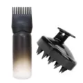 Botella aplicadora de peine raiz con escala graduada y cepillo de masaje para cabello. - Gen 1 Juego Degradado Negro (Con Cepillo Negro)