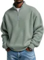 Felpa pullover da uomo verde salvia in maglia waffle con mezza zip top casual a maniche lunghe - Taglia S / Verde chiaro